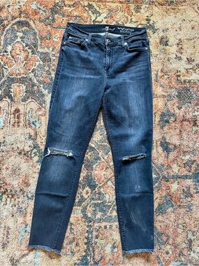 7 For All Mankind Black Skinny Jeans with Distressed Knees